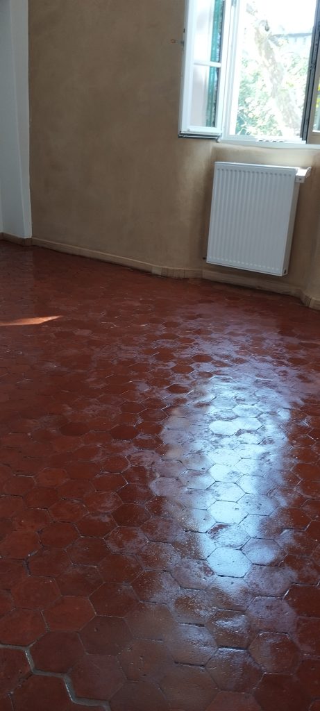 Rénovation Tomettes anciennes, Aprés décapage et traitement finition Mat à Erbalunga
