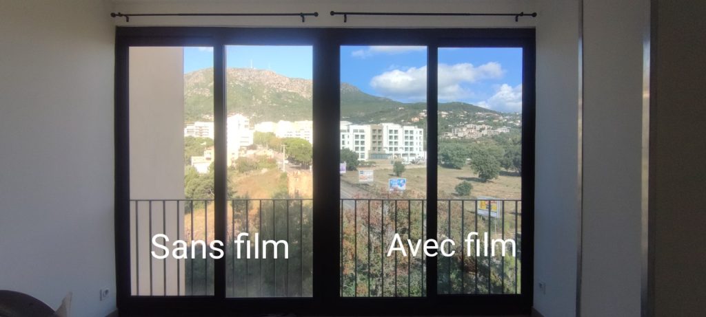 Comparaison avec et sans films anti-chaleur sur baies vitrées à Ajaccio par Caps-2B